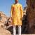 men’s yellow silk blend ethnic printed straight kurta
