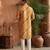 men’s yellow silk blend multicolor printed straight kurta