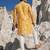 men’s yellow silk blend ethnic printed straight kurta