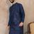 blue printed silk blend kurta for men