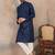 blue printed silk blend kurta for men