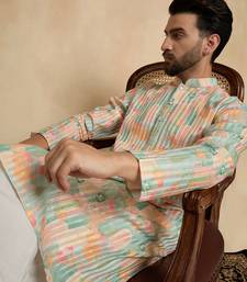 men   s Multicolor silk blend ethnic printed kurta