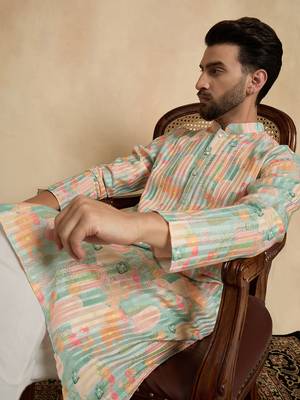 men   s Multicolor silk blend ethnic printed kurta 2