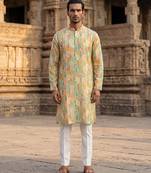 men’s Multicolor silk blend ethnic printed kurta