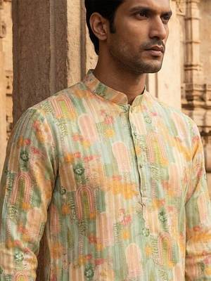 men   s Multicolor silk blend ethnic printed kurta 2