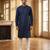 blue printed silk blend kurta for men
