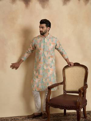 men   s Multicolor silk blend ethnic printed kurta 4