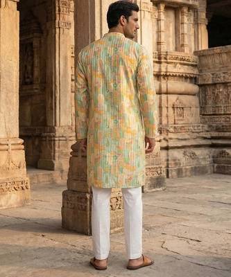 men   s Multicolor silk blend ethnic printed kurta 4