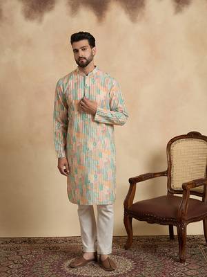 men   s Multicolor silk blend ethnic printed kurta 1