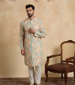 men   s Multicolor silk blend ethnic printed kurta