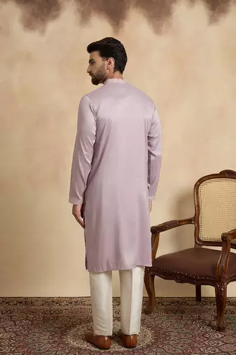 men s lavender ethnic silk blend embroidered kurta