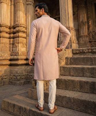 men   s lavender silk blend embroidered straight kurta 4