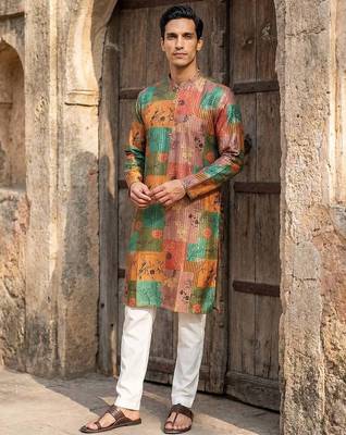 men   s multicolor ethnic printed silk blend kurta 1