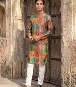 men’s multicolor ethnic printed silk blend kurta