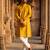 yellow printed silk blend kurta for men