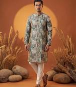 men’s multicolor printed ethnic silk blend kurta