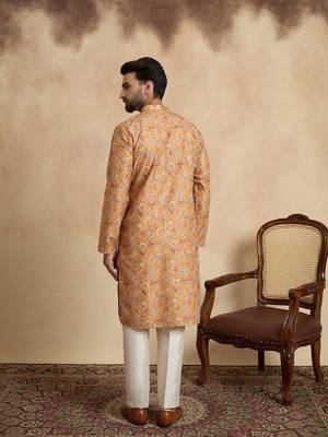 men   s mustard ethnic silk blend printed kurta 4