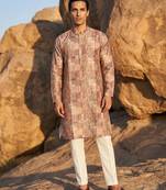 men’s multicolor ethnic silk blend printed kurta