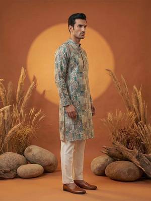 men   s multicolor printed ethnic silk blend kurta 3