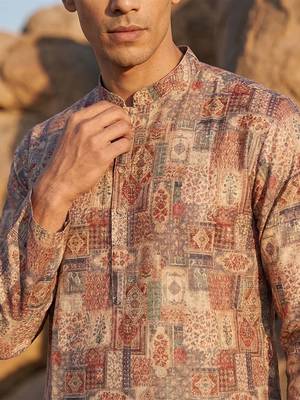men   s multicolor ethnic silk blend printed kurta 2