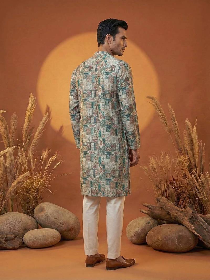 men’s multicolor printed ethnic silk blend kurta