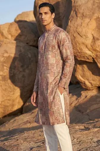 men   s multicolor ethnic silk blend printed kurta