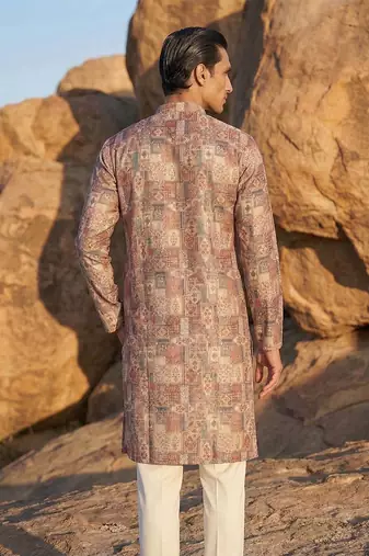 men   s multicolor ethnic silk blend printed kurta