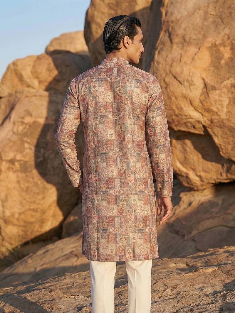 men’s multicolor ethnic silk blend printed kurta