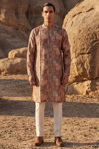 men   s multicolor ethnic silk blend printed kurta