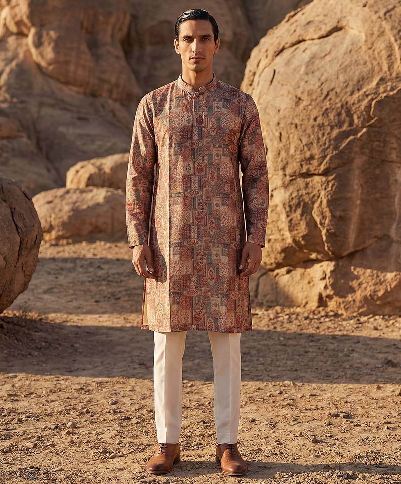 men’s multicolor ethnic silk blend printed kurta