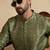 men   s ethnic green printed silk blend kurta