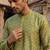 men’s ethnic green printed silk blend kurta