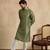 men   s ethnic green printed silk blend kurta