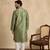 men   s ethnic green printed silk blend kurta