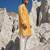 yellow silk blend printed kurta trouser set for men