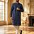 men’s blue silk blend jacquard pattern straight kurta trouser set
