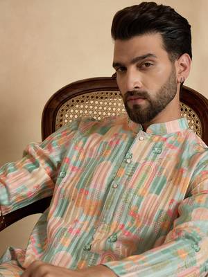 men   s Multicolor silk blend printed kurta trouser set 3