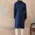 men   s blue silk blend jacquard pattern straight kurta trouser set