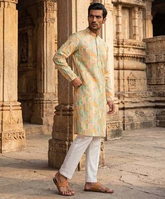 men   s Multicolor silk blend printed kurta trouser set 3