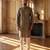 blue silk blend printed straight kurta for men