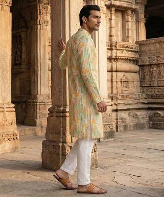 men   s Multicolor silk blend printed kurta trouser set 5