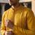 men’s yellow silk blend jacquard pattern straight kurta trouser set