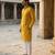 men’s yellow silk blend jacquard pattern straight kurta trouser set