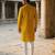 men’s yellow silk blend jacquard pattern straight kurta trouser set