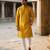 men’s yellow silk blend jacquard pattern straight kurta trouser set
