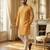 men’s festive yellow silk blend printed kurta with trousers