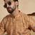 men   s mustard silk blend printed straight kurta with trousers
