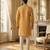 men’s festive yellow silk blend printed kurta with trousers