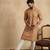 men   s mustard silk blend printed straight kurta with trousers