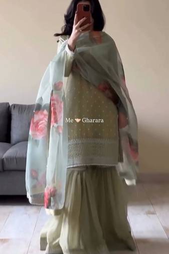 green floral organza gharara set